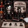Gros plan du kit DIY Prince Squelette Vampire comprenant tissu, rembourrage et guide - Prince Squelette Vampire / Kit Matériel (Outils et Instructions Inclus)