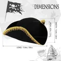 Detailansicht der Abmessungen eines schwarzen Piratenhutes mit goldener Borte für Kostüme - Piraten Dreispitz (Goldene Spitze) / Schwarz-Goldener Piratenhut