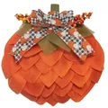 Detailed view of handmade orange fabric pumpkin wreath for autumn decor - Halloween Wreath Style B