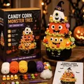 Detailed view of Halloween candy corn monster tree DIY crochet kit with all materials - Halloween Tree Crochet Kit B