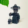 Handcrafted Halloween skeleton wizard resin statue with mini skull charm - Coffee Skull
