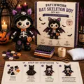 Kit de couture DIY Halloween Patchwork Bat Skeleton Boy avec tout le matériel et guide - Garçon Squelette Chauve-souris / Kit Matériel (Outils et Instructions Inclus)