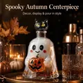 Close-up of Ghost Pumpkin Halloween Decanter featuring a black cat stopper and warm decor - Ghost Pumpkin Halloween Style
