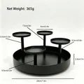 Detailed dimension view of black multi-tiered iron candle holder stand for tables - Black
