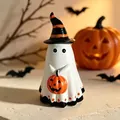 Mignonne figurine de fantôme d'Halloween en résine avec chapeau de sorcier et citrouille - Figurine Fantôme Halloween
