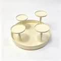 Cream-colored metal candle holder tray with four tiered platforms for Christmas table decor. - White