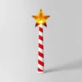 Close-up of a lit star magic wand Christmas light with red and white striped handle - Star Wand Style / Red White