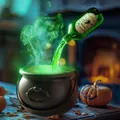 Atmospheric Halloween witch cauldron decoration featuring a green potion bottle accessory - Witch Cauldron Without Skull / Small 19.5cm / Black