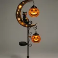 Halloween decorative solar ground lamp featuring black cat moon and pumpkins - Black Cat Moon Two Pumpkins