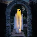 Glowing Halloween ghost on a swing hanging in a stone archway for outdoor porch decor - Swing Ghost (Non-Glowing)