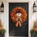 Ghirlanda autunnale per porta con spaventapasseri e foglie di acero per decorazione - Ghirlanda Spaventapasseri Pastorale-B / Con Luci LED