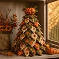 Handgemaakte Halloween DIY-boomset van gewatteerde stof met pompoen- en herfstmotieven - Pompoen Zonnebloem Patroon (Halloween Serie-A) / Materiaalkit (Met Kleurendoos)