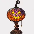 Vintage Tiffany style stained glass pumpkin table lamp with resin base for Halloween decor - Pumpkin