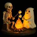 Cute Halloween skeleton and ghost roasting marshmallows night lamp with glowing bonfire - Skeleton And Ghost Bonfire Night Lamp