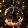 Halloween black cat witch ornament in a glowing glass sphere for Christmas tree decor - Black Cat / 7x7x7cm