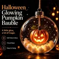 Decorative Halloween glowing pumpkin bauble with warm LED light and fluffy cloud base - Pumpkin / 7x7x7cm