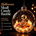 Halloween glowing sphere with skull and colorful candy inside transparent bauble - Skull
