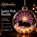 Halloween glowing sphere bauble featuring a black cat and purple spider web design - Black Cat Spider Web