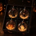 Set of 4 decorative Halloween glowing ornaments featuring cat, witch, pumpkin and ghost - Ghost Girl Cat Pumpkin Set