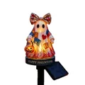 Detailed view of lighted vintage ghost solar stake with floral bow for Halloween - Pumpkin Ghost Light (Red) / Red