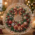 Detailed macro view of 5D diamond painting Christmas wreath pendant with red bow - Christmas Wreath Bow Style (629.628)