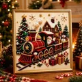 Detaillierte Ansicht des Weihnachtsperlen-Diamantbild-Kits mit 3D-Perlen-Struktur - Weihnachtsmann-Zug-Stil / 20x20cm Mit Rahmen