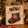 Detailed view of DIY 3D pearl diamond painting with festive Christmas stocking design - Christmas Sock