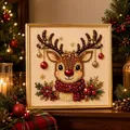 Close-up of DIY 3D pearl diamond painting featuring a festive reindeer in a frame. - Elk / 20x20cm / Framed