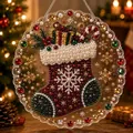 Macro detail of a 5D DIY diamond painting Christmas stocking ornament with sparkling beads. - Christmas Stocking Style (627.626)