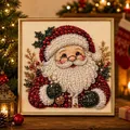 Close-up of a 3D Christmas Santa Claus pearl diamond painting set in a gold frame. - Santa Claus / 20x20cm / Framed