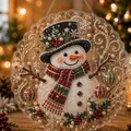 Macro detail showing beads and pearls of 5D diamond painting Christmas snowman ornament - Snowman Style (624.625)