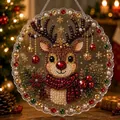 Macro close-up detail of 5D diamond painting hanging ornament with festive reindeer design - Christmas Reindeer Style (613.612) / 25x25cm