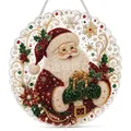 Intricate detail of 5D diamond painting hanging ornament with Santa Claus motif - Santa Gift Bag Style (1)