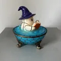 Decoración de Halloween fantasma bruja leyendo en una bañera azul luz nocturna - Fantasma con Sombrero de Bruja Púrpura Leyendo / Fantasma Bañándose