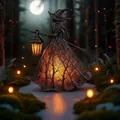 Close-up of a decorative Halloween witch lamp glowing in a magical dark forest setting - Witch Lamp Style A