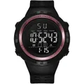 Detail of digital sports watch face with rose gold ring and luminous display - Black Coffee