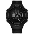 Close-up of a black digital sports watch with a clear numeric display and night light. - Black