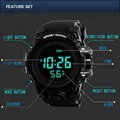 Detailed diagram of multifunctional digital sport watch features and button layout - Black