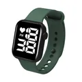 Close-up detail of a dark green LED digital watch with a stylish silicone wristband. - Dark Green