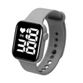 Detailed view of a sleek grey LED digital watch featuring a comfortable silicone strap - Gray