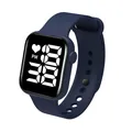 Close-up view of navy blue LED digital watch with heart icon and touch screen - Sapphire Blue