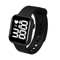 Detailed view of black LED digital watch with heart icon and minimalist touch screen. - Black