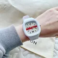 Modern white square quartz watch for youth featuring a soft silicone strap and dial accents - White