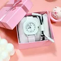 Minimalistische weiße quadratische Quarzuhr für Studenten mit Armband in Geschenkbox - Weiß