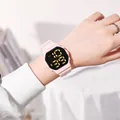 Pink LED digital sports watch with square large screen on wrist for students - Pink