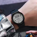Close-up of a black digital sports watch with an astronaut theme worn on a wrist. - Round (955 Astronaut) / Black