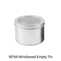 Silver round metal tin box with a transparent window lid for watch or gift storage - Storage Box / 90x60mm Windowed Empty Box
