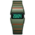 Retro Y2K-stijl digitaal horloge in legergroen en oranje met een groen pixeldisplay - Legergroen