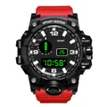 Montre numérique sport homme avec bracelet nylon rouge et affichage lumineux - Rouge