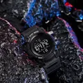 Black multi-functional waterproof digital sports watch with large dial and rugged strap - Black